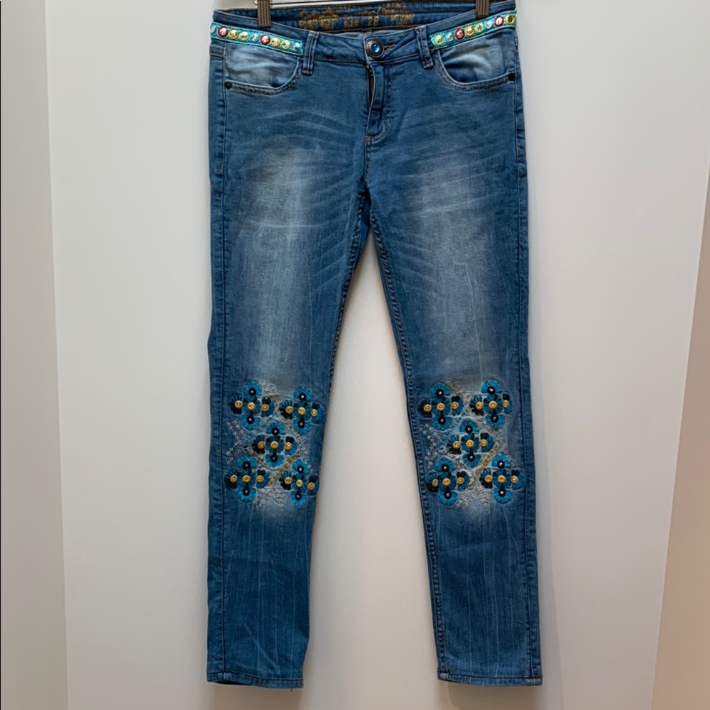 Desigual Embellished Blue Jeans